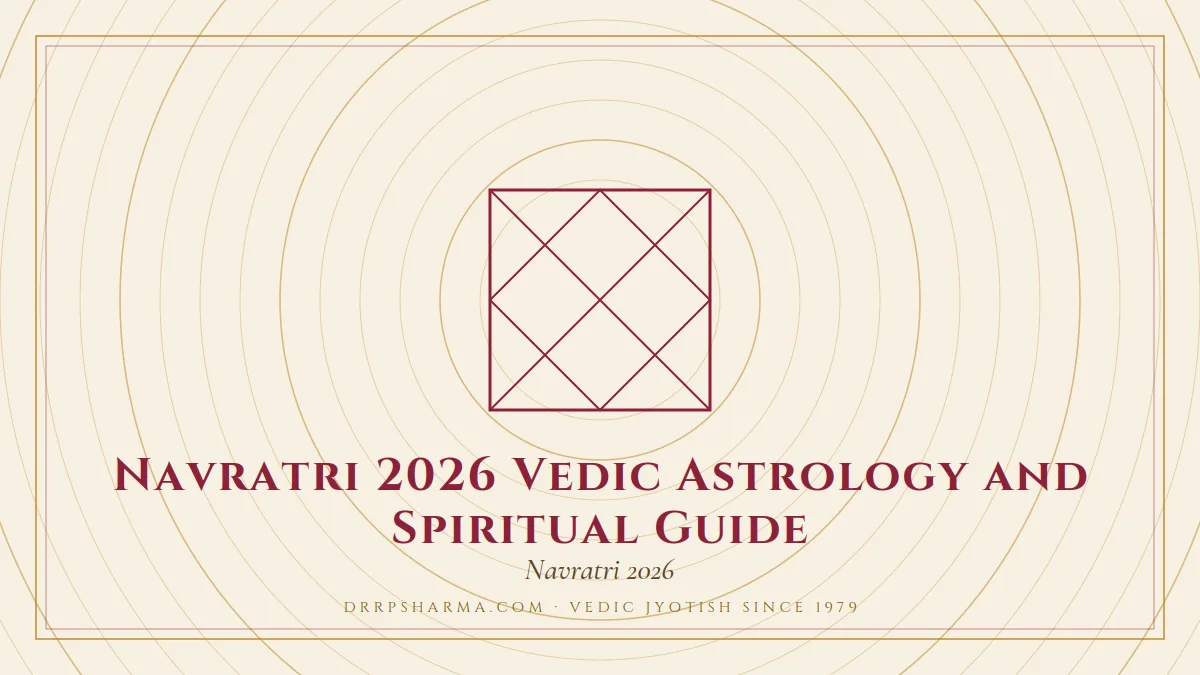 Navratri 2026 Vedic Astrology and Spiritual Guide — a Vedic birth-chart (kundli) diagram motif on a parchment plate