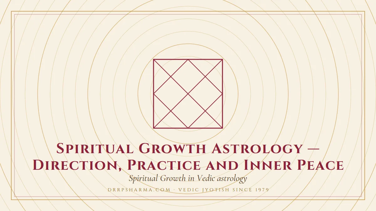 Spiritual Growth Astrology — Direction, Practice and Inner Peace — a Vedic birth-chart (kundli) diagram motif on a parchment plate