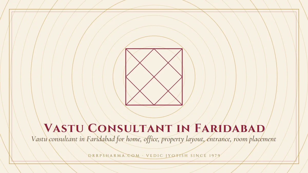 Vastu Consultant in Faridabad — a Vedic birth-chart (kundli) diagram motif on a parchment plate