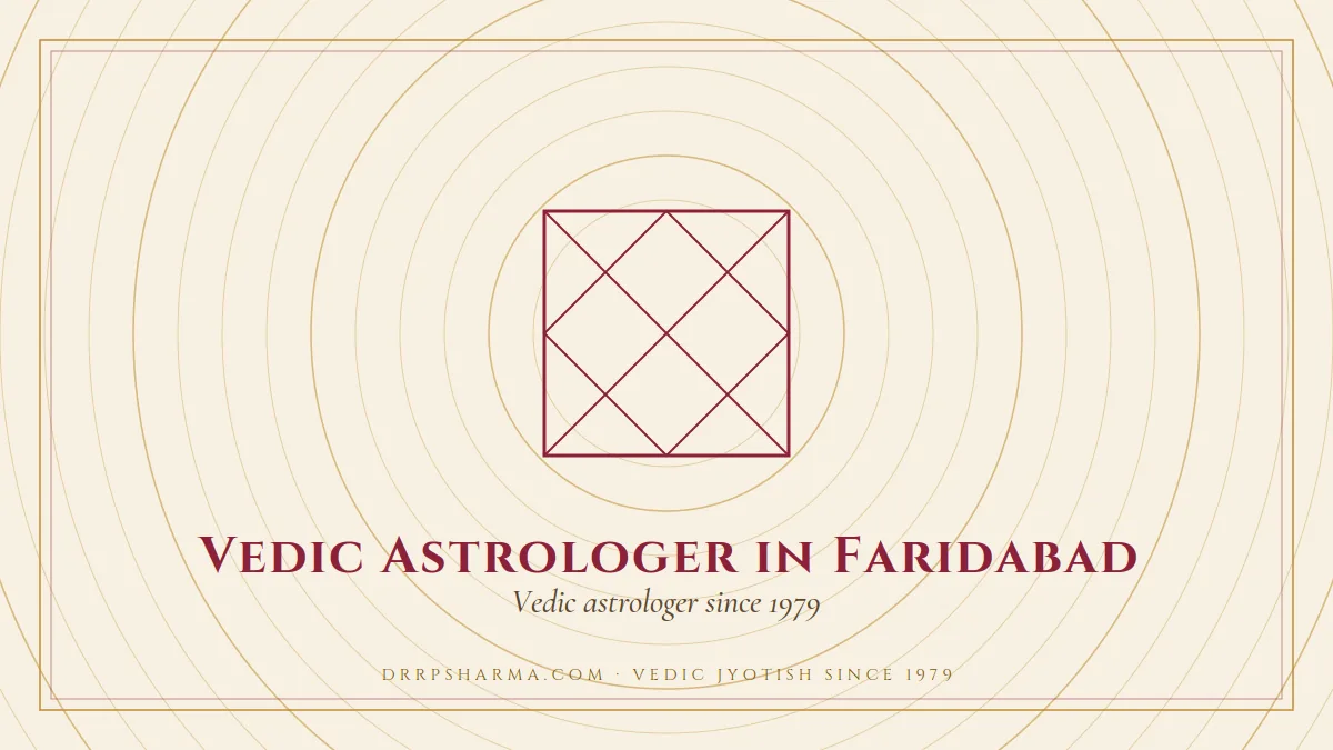 Vedic Astrologer in Faridabad — a Vedic birth-chart (kundli) diagram motif on a parchment plate