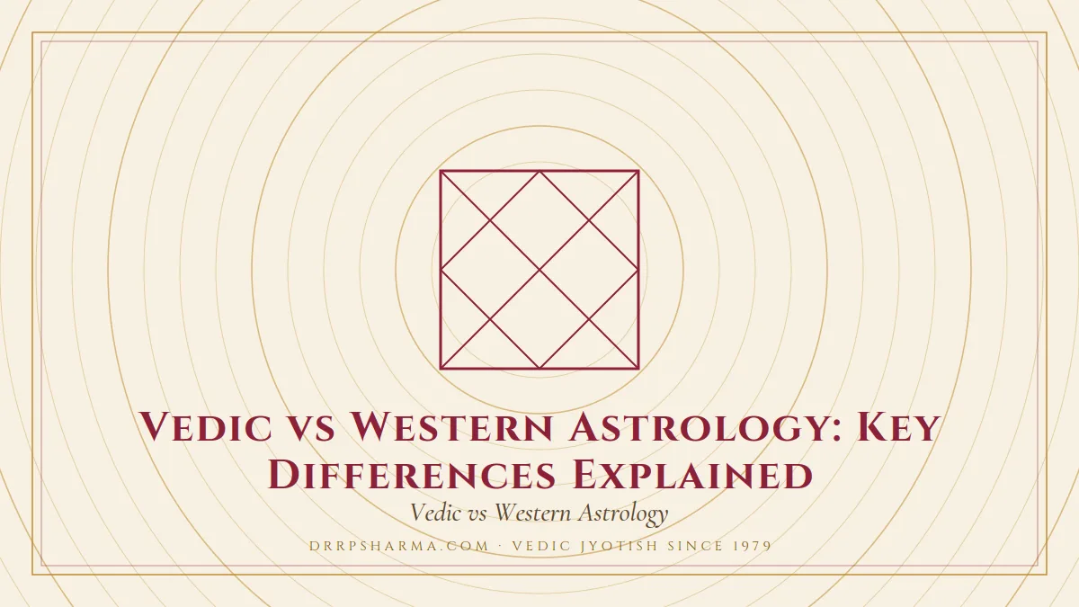 Vedic vs Western Astrology: Key Differences Explained — a Vedic birth-chart (kundli) diagram motif on a parchment plate